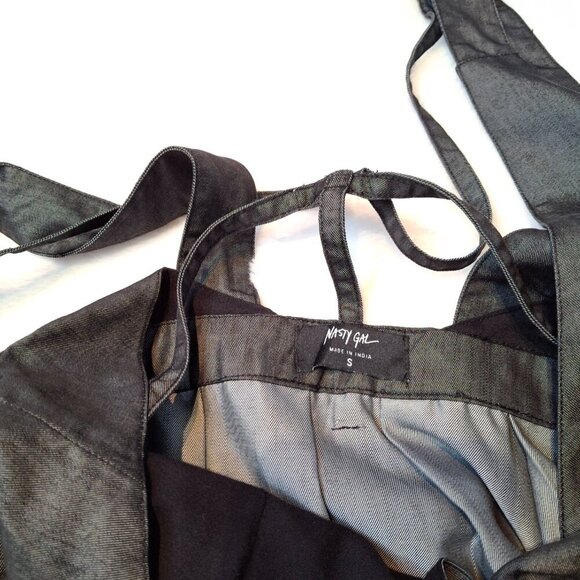 Nasty Gal Midi Dress Button Front Sz S Strappy Back Preppy Academia Retro Work - Picture 11 of 16